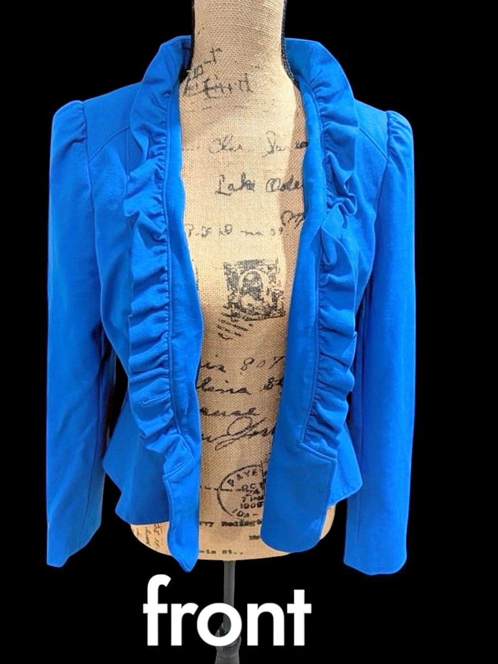 INC International Concepts Ruffle Front Blazer in Blue Size Medium Like New